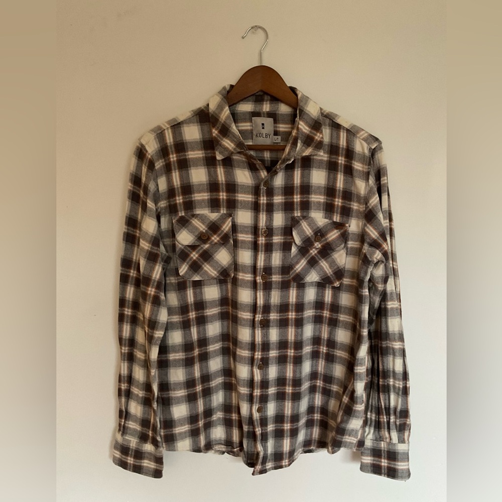 Gray and White Cotton Plaid Button Down Shirt